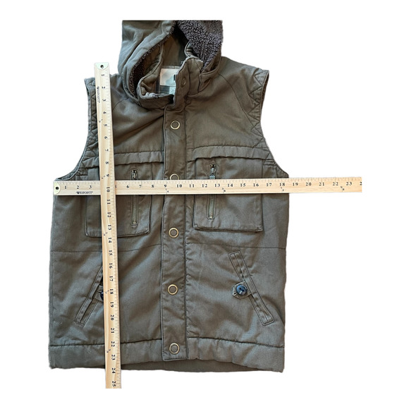 NSF Womens Army Khaki Green Cargo Zip Snap Hooded Vest Sz S - Picture 9 of 9